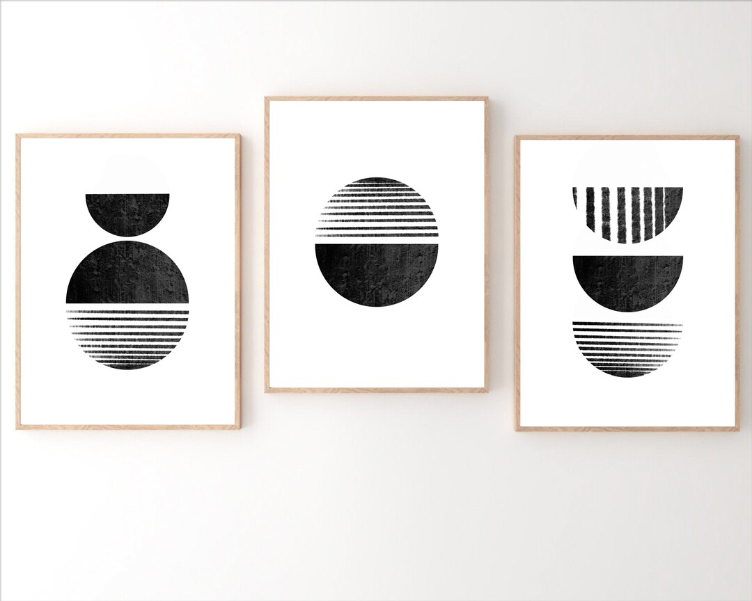 Set of 3 Minimalist Prints, Boho Art Prints Set, Black and White Prints ...