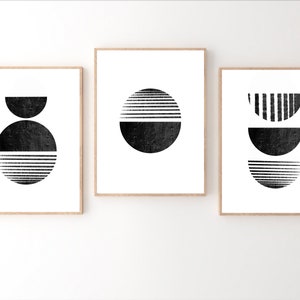 Set of 3 Minimalist Prints, Boho Art Prints Set, Black and White Prints ...