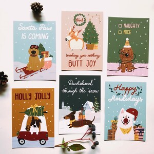 ホリデーポストカードセット、新年ポストカード、犬のポストカードセット、クリスマスポストカード、かわいい犬のカード、ホリデー犬のカード、ポストカードコレクション、ノエル
