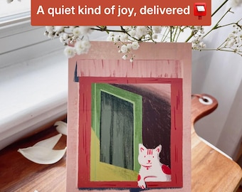 Postales ilustradas, arte de gatos en ventanas, kit de correspondencia para amigos por correspondencia (A6)