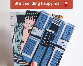 Postales de viaje para amigos por correspondencia / Juego de tarjetas A6 ilustradas con paisajes