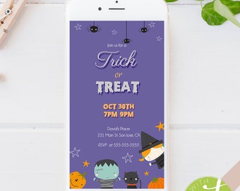 EDITABLE Halloween Party Electronic Invitation_Halloween Birthday_ Mobile Digital Template_ Kids Halloween Party invite_Trick or Treat party