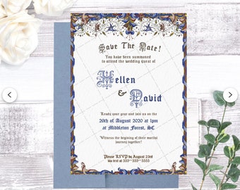 Editable Medieval Script Wedding Invitation Template, Save the date Invite_RPG Wedding Printable Invite_Geek Wedding Middle Ages Invite
