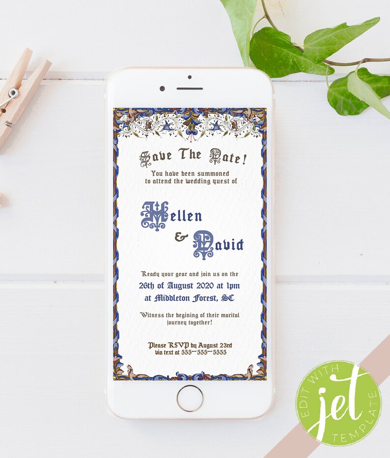 Editable Medieval Scroll Wedding_Electronic Invitation_E-invite_Mobile Invite_template invite_phone invite_Middle Ages Floral wedding invite image 1