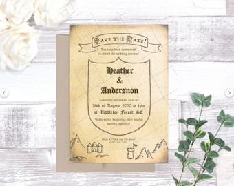 Editable Medieval Wedding Invitation Template, Save the date Invite_RPG Wedding Printable Invite_Geek Wedding Middle Age Fantasy Invite