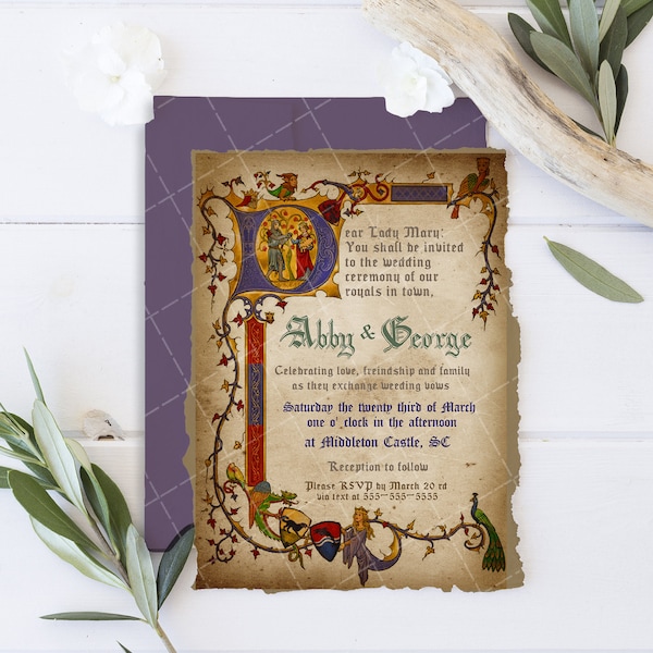 Editable Medieval Wedding Invitation_Printable Invitation template_royal invite_ Golden Middle Ages theme Party invite