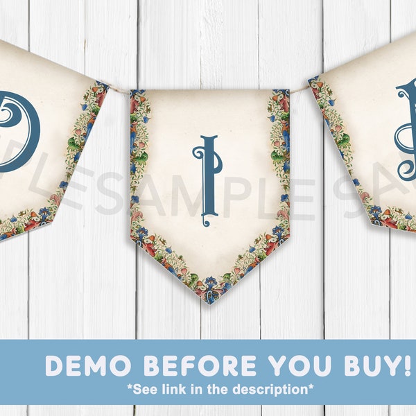 Medieval Banner_Printable Bunting Garland Instant Download_Knight Party Banner Decoration_Renaissance Birthday_Template with editable text