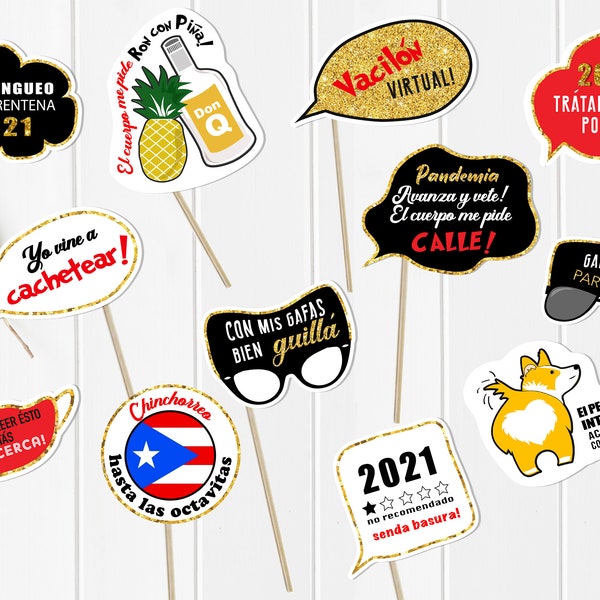 Printable Spanish Puertorican Photo Booth Props_Quarantine New Years Eve 2021_Instant Download_Parranda Boricua_Latino Christmas Party Prop