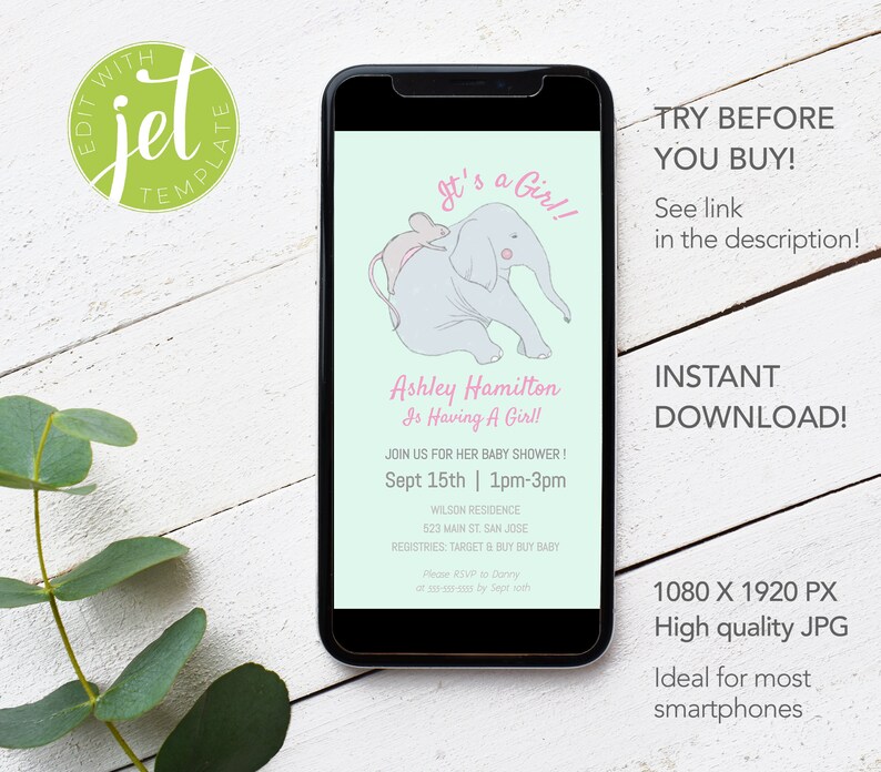 EDITABLE Baby Shower Electronic Invitation_it's a Girl Etsy
