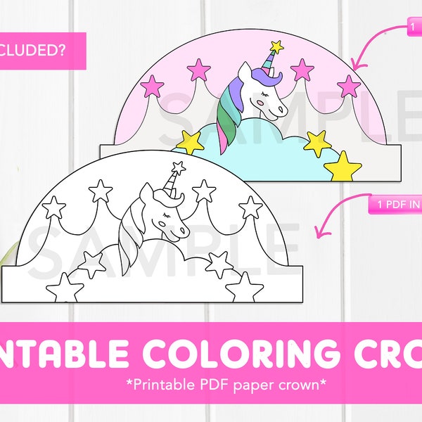 Unicorn Stars DIY Printable Crown_Printable Paper Hat_Kids Craft Party Activity_Instant Digital Download_Coloring Rainbow Stars Headband