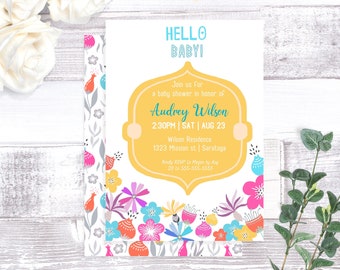 EDITABLE Birthday Baby Shower Printable Invitation_Spring Flowers_Invitation Template_Garden Flowers Baby Shower digital download invitation