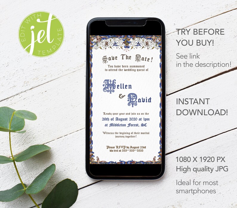 Editable Medieval Scroll Wedding_Electronic Invitation_E-invite_Mobile Invite_template invite_phone invite_Middle Ages Floral wedding invite image 3