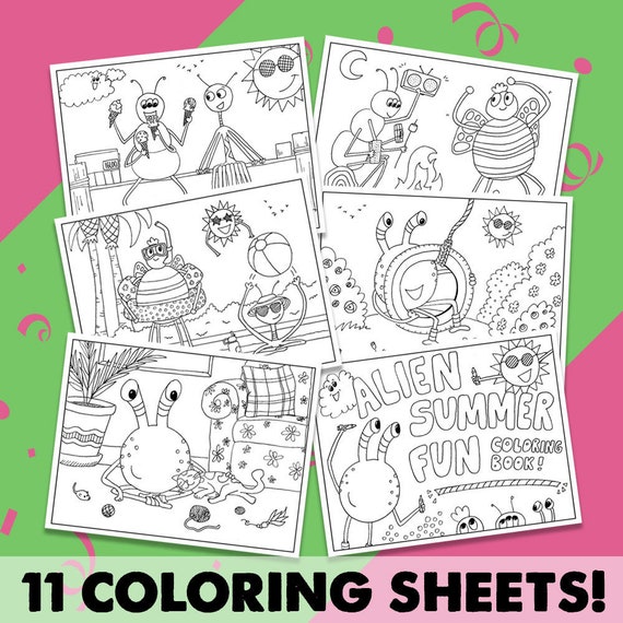 alien coloring pages printable coloring pages summer fun etsy