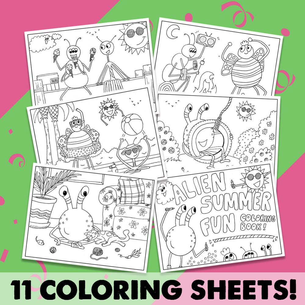 alien coloring pages printable coloring pages summer fun etsy canada