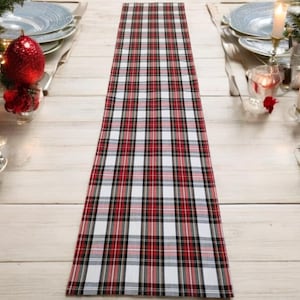 From 70 to 300 cm Long Cotton SNOWDON Cotton Tartan Runner White Red Burns Night Plaid