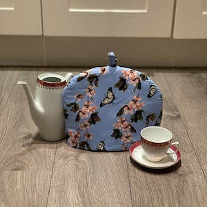 TEA COSY  Teapot Cover for a Cottage Retro Kitchen Blue Green Flower Butterfly