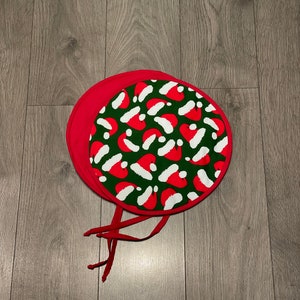 AGA Hob Lid Mat Pad Round Hob Cover With Straps Eco friendly Cotton Washable Reusable Red Christmas Santa Claus Cap Cotton