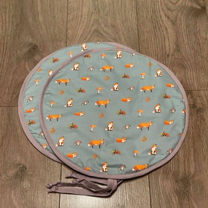 Eco friendly Cotton Washable Reusable Aga Hob Lid Mat Pad Round Hob Cover With straps foxes