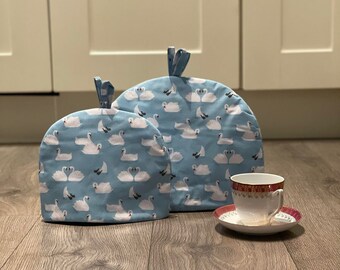 TEA COSY  Teapot Cover for a Cottage Retro Kitchen Blue White Swan