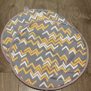 CHEVRONS Eco friendly Cotton Washable Reusable Aga Hob Lid Mat Pad Round Hob Cover With Loop/Straps