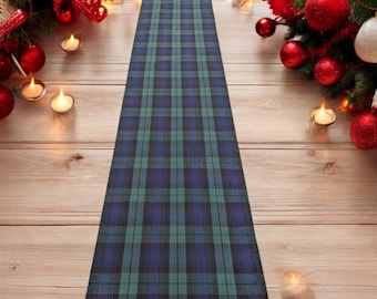From 70 to 500 cm Long Cotton BLACK WATCH 100 % Cotton Tartan Runner Placemats  Table Napkins Navy Black Green Burns Night Plaid