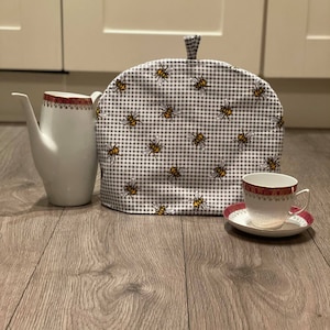 TEA COSY  Teapot Cover for a Cottage Retro Kitchen Grey Honey Bee Bumble Bee