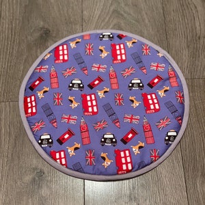 Eco friendly Cotton Washable Reusable Aga Hob Lid Mat Pad Round Hob Cover With Loop/straps LONDON CAB