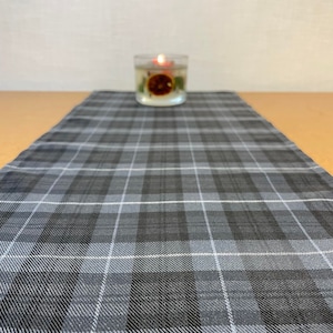 From 70 to 300 cm Long Poly Viscose SELKIRK Tartan Runner Placemat Table Napkins Black Grey  (unlined)