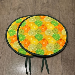AGA Hob Lid Mat Pad Round Hob Cover With Straps Fruits Orange Lemon Lime Grapefruit  Eco friendly Cotton Washable Reusable