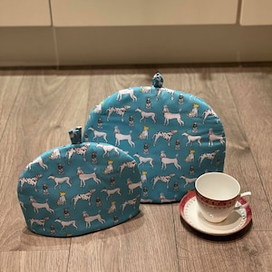 TEA COSY  Teapot Cover for a Cottage Retro Kitchen Duck Egg White Poodles