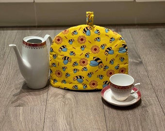 TEA COSY  Teapot Cover for a Cottage Retro Kitchen Grey Honey Bee Bumble Bee