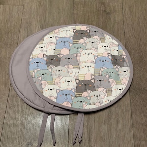 AGA Hob Lid Mat Pad Round Hob Cover With Straps Cat Kitten Eco friendly Cotton Washable Reusable