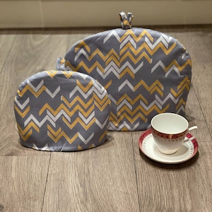 TEA COSY  Teapot Cover for a Cottage Retro Kitchen Grey CHEVRONS
