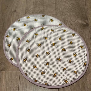 AGA Hob Lid Mat Pad Round Hob Cover With Straps Bumblebee Honey Bee Eco friendly Cotton Washable Reusable