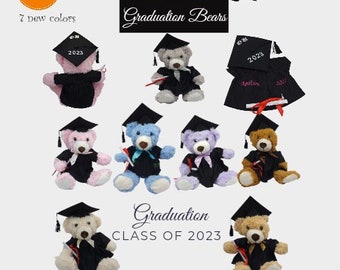 Graduation brodée personnalisée / Ours en peluche avec casquette et robe / Cadeau pour elle ou lui cadeau de collège de lycée primaire 2023