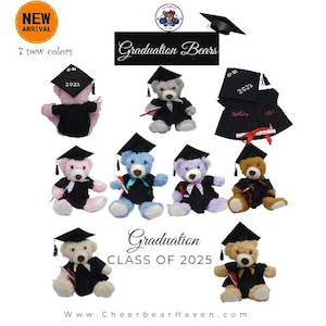 Oso de peluche bordado personalizado de graduación/peluche con birrete y toga/regalo para ella o él, escuela primaria, secundaria, universidad, regalo 2025