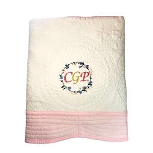 Personalized gifts monogramed  blanket embroidered baby blanket, Monogram heirloom baby crib quilt/ gift!