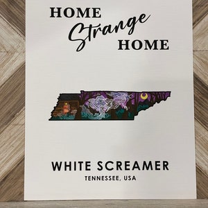 Tennessee Fine Art Print: Map of Tennessee featuring the White Screamer - Cryptid State Art 8x10 Print