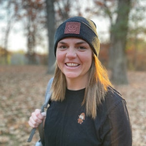 Leather Patch Bigfoot Beanie | Cuffed Knit Beanie Slouchy | Unisex Classic Winter Hat - Limited Edition