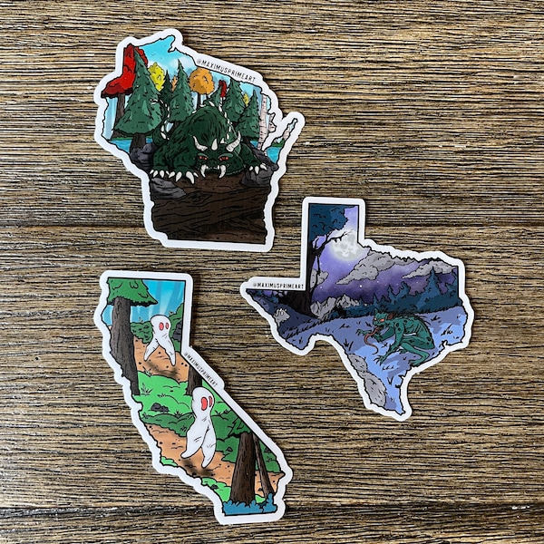 3 inch and 4 inch - Vinyl Cryptid State Stickers - Hodag/ Fresno Nightcrawler/ Chupacabra - Hometown Legends