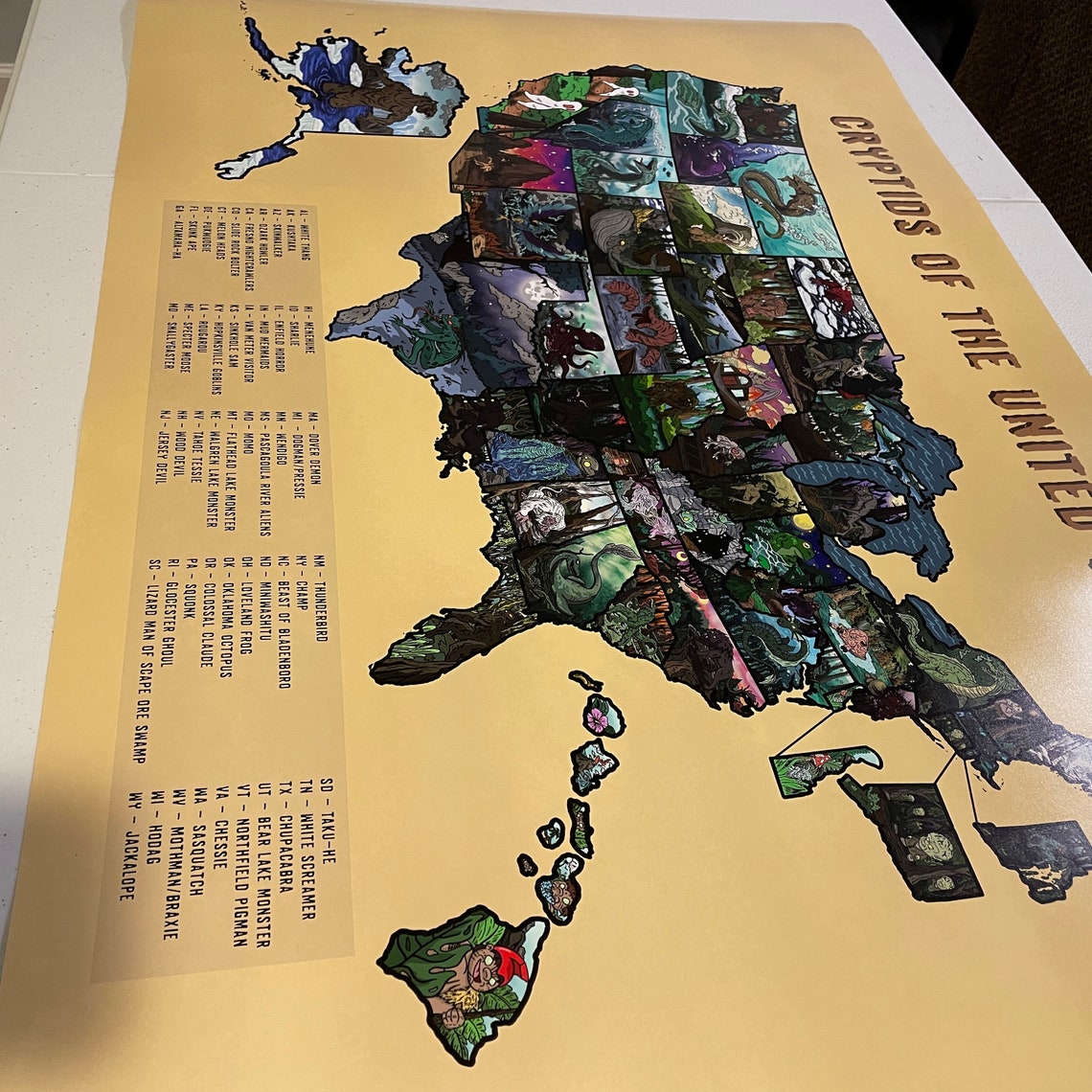 Cryptids of the United States Map (with a Legend) - 24x36 Glossy Print ...