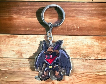 3 inch clear epoxy acrylic keychains - cowboy mothman - West Virginia, cryptid, cryptozoology, Appalachia