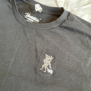 Subtle Cryptid T-Shirts - Dogman/Werewolf Embroidered Apparel - Black and White and Silver (L)