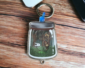 Cryptid Shaker Jar Keychain - Sasquatch, Mothman, Jackalope, Fresno Nightcrawler ~ Shaker Charm Acrylic Keychain ~ American Cryptozoology