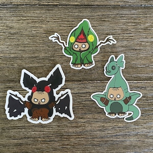 Squatchy Dress up (Mothman, Loch Ness, Flatwoods Monster) - 3 inch Vinyl Cryptid Stickers - Bigfoot/Sasquatch - Cute Cryptids