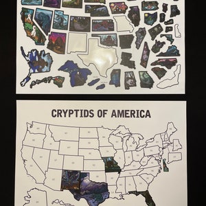 Cryptid Sticker Map of the United States - 18x24 print - cryptid wall art | bigfoot | mothman | cryptozoology | Poster