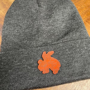 Leather Patch Mothman Beanie | Cuffed Knit Beanie Slouchy | Unisex Classic Winter Hat - Limited Edition