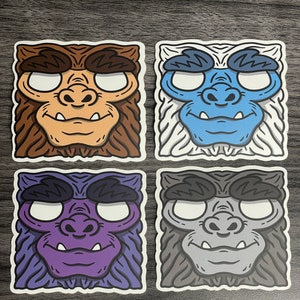 Sasquatch/Bigfoot Tiki Head - 3 inch Vinyl Cryptid Stickers - yeti, monochrome, night