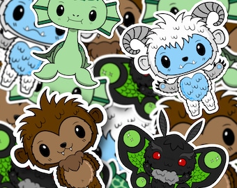 Cute Chibi Cryptid Stickers - adesivi tagliati in vinile resistente alle intemperie all'aperto