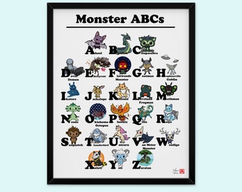 Monster ABCs - Little Believer Collection - 1 piece print set - Nursery wall art decor cryptid